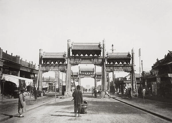 Street and gates, Peking, Beijing, China, c. 1910