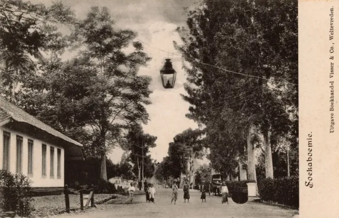 Framed Print : Print of Street scene in Soekaboemi, West Java