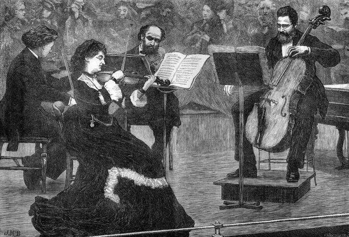 Framed Print : Print of a String Quartet Performance at St James's Hall, 1872 Framed Print : Print of a String Quartet Performance at St James's Hall, 1872