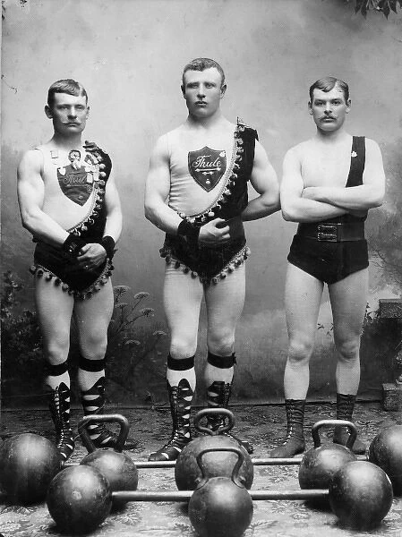 Strongmen at the athletics Club Thule, Trelleborg, Sweden 1898. Date: 1898
