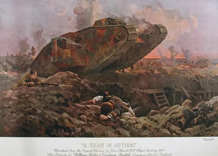 Framed Print : Tank in Action Print, Original Painting by John Hassall Framed Print : Tank in Action Print, Original Painting by John Hassall