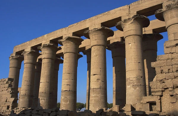 Temple of Luxor. Colonnade with two rows of seven smooth sha
