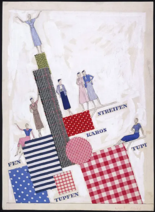 Framed Print : Textile Print 1928 - Women in Checks and Stripes Framed Print : Textile Print 1928 - Women in Checks and Stripes