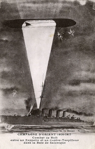 Thessaloniki - French Destroyer illuminates Zeppelin LZ85