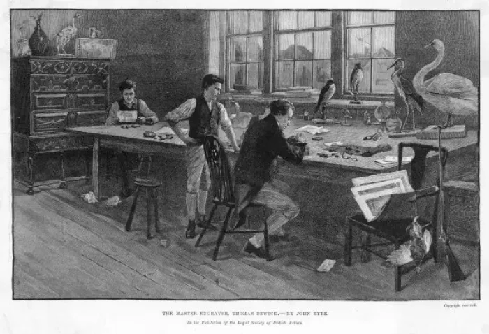 Framed Print : Thomas Bewick at Work: Eminent Engraver Making Woodcut Print