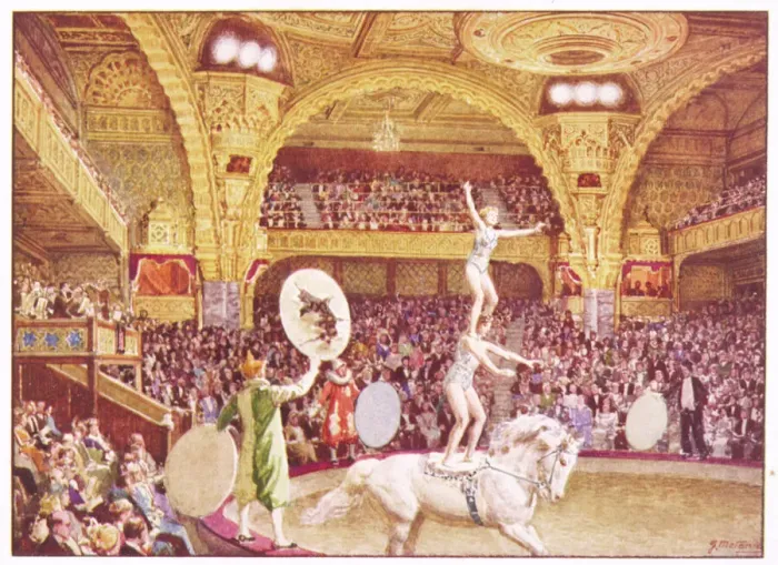 Framed Print : Tower Circus Print: Two Girls on Horse, Hoop Trick Framed Print : Tower Circus Print: Two Girls on Horse, Hoop Trick