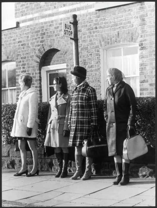 Framed Print : Bus Stop Queue Print 1960s Framed Print : Bus Stop Queue Print 1960s