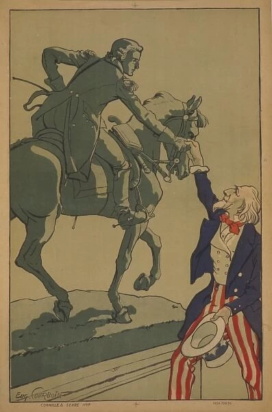 Uncle Sam shaking hands with the marquis de Lafayette (1757-