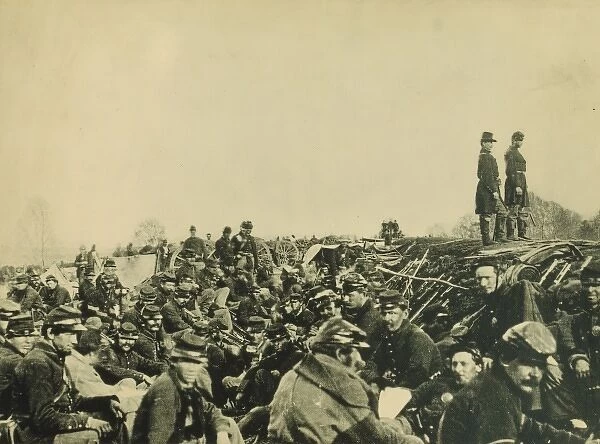 Union soldiers entrenched along the west bank of the Rappaha