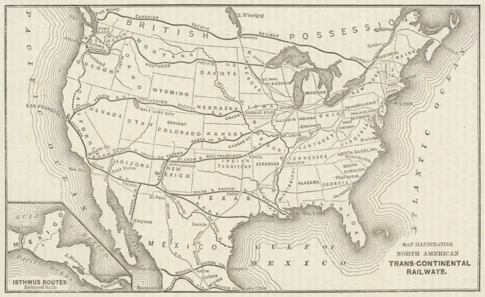 Framed Print : USA Transcontinental Railway Map Print 1883 Framed Print : USA Transcontinental Railway Map Print 1883