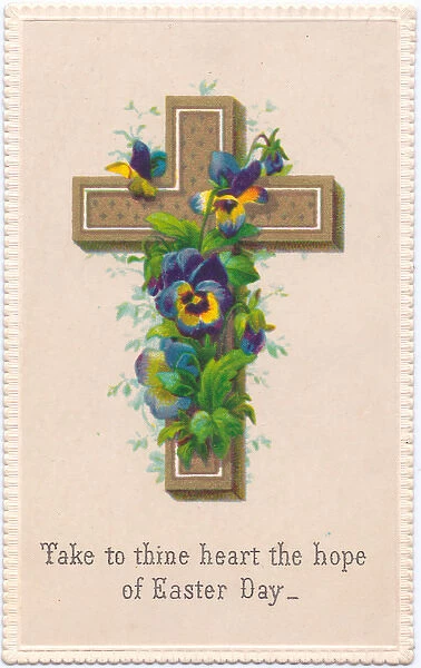 Variegated pansies and a cross on an Easter card