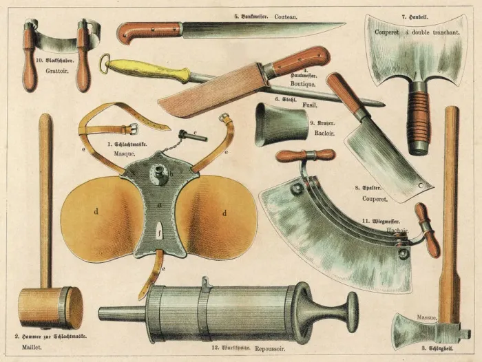 Framed Print : Butchery Tools Print Framed Print : Butchery Tools Print