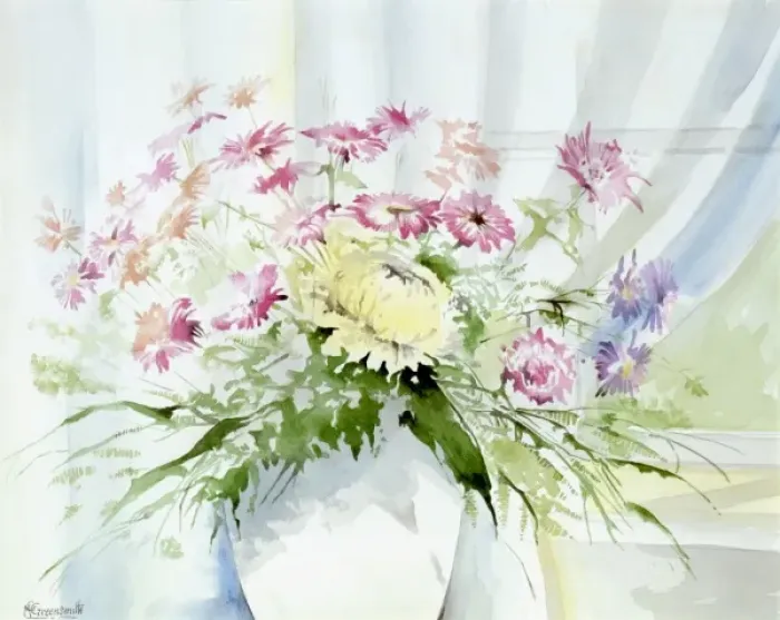 Framed Print : Colourful flowers on a window ledge Print