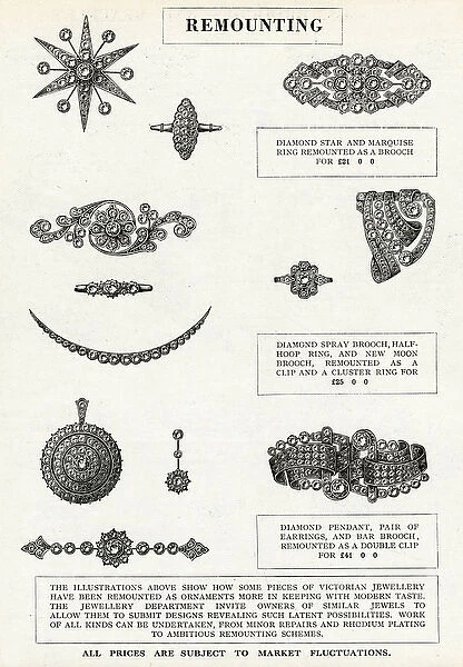 Victorian jewellery remounted as diamond brooches 1937