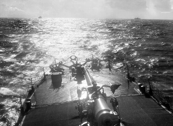 View of a calm sea from a British warship, WW1