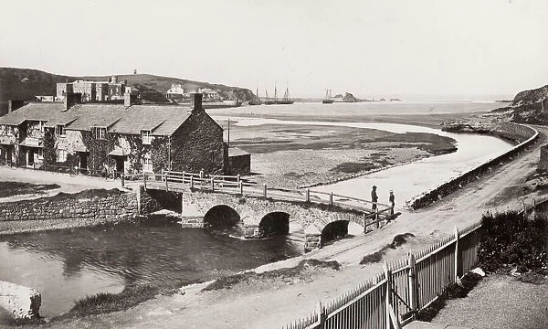 Vintage 19th century photograph: the old bridge, Bude, Cornwall, England
