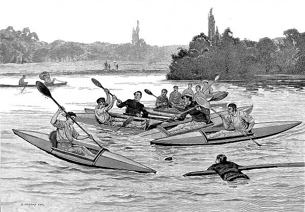 Water Polo in Kayaks, London, 1883