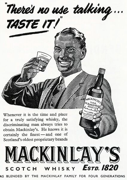Whiskey. Advertisement for Mackinlays Whiskey Date: 1953