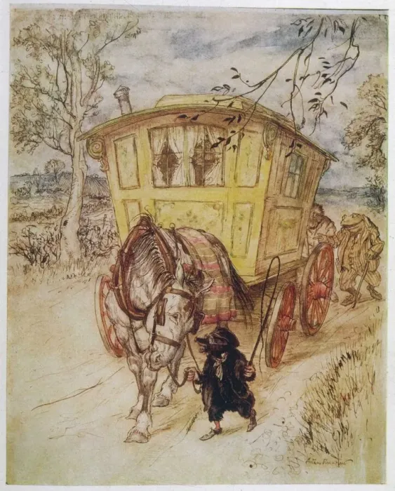 Framed Print : Print of Wind in the Willows - Old Grey Horse and Yellow Caravan Framed Print : Print of Wind in the Willows - Old Grey Horse and Yellow Caravan