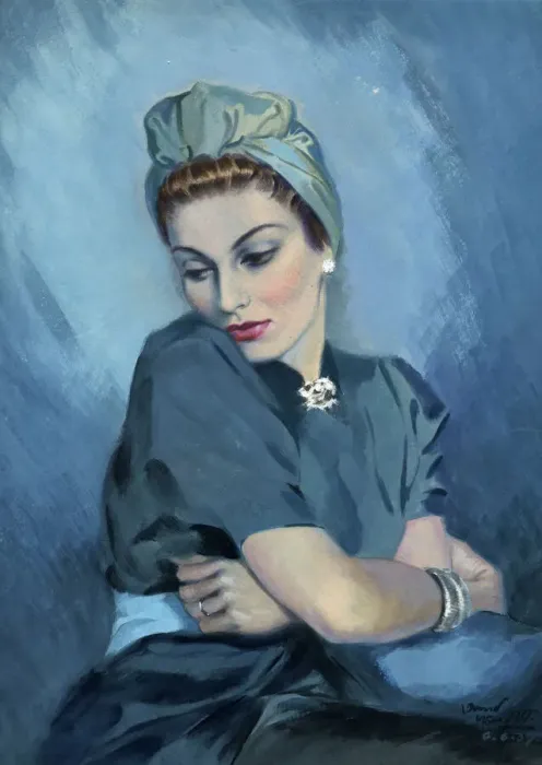 Framed Print : Woman in Blue Print c.1943 Framed Print : Woman in Blue Print c.1943