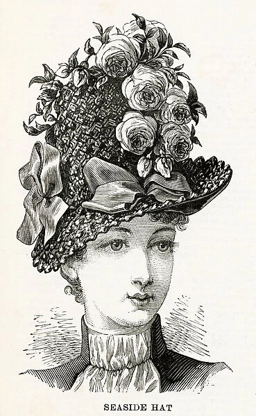 Woman wearing a coarse brown straw hat, lined with brown velvet shade mordore