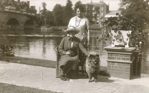 Two women and a dog at East Sheen, West London