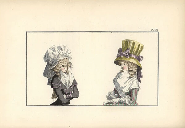 Women in large bonnet and chapeau, 1787