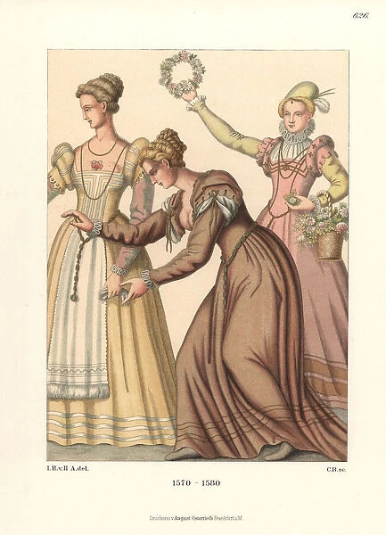Three women in Venetian dress from the Harlequinade