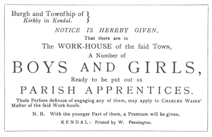 Framed Print : Workhouse Apprentices Handbill Print, Kendal, Westmorland Framed Print : Workhouse Apprentices Handbill Print, Kendal, Westmorland