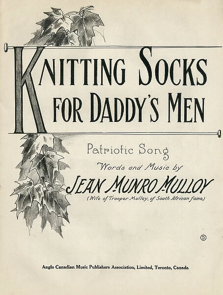 WW1 Canadian knitting song, music sheet cover