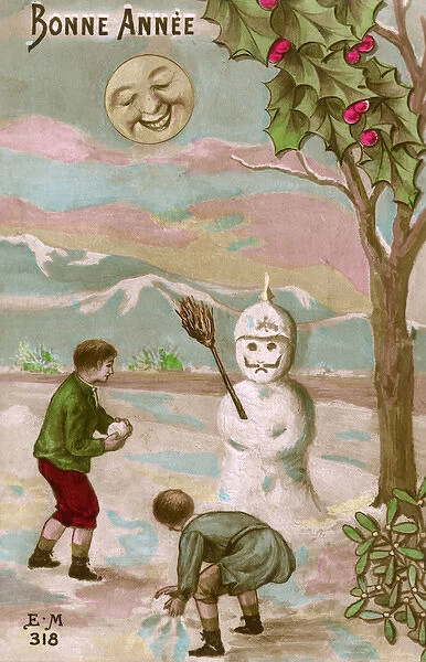WW1 - New Years Card - The kaiser as a miserable snowman