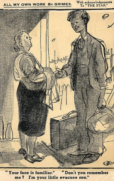 WW2 - Comic Postcard - Evacuee Son returns home
