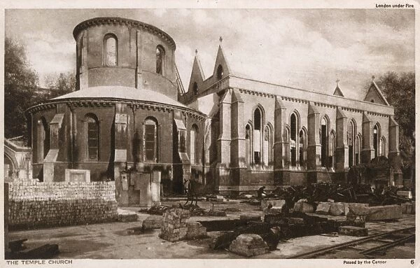 WW2 - London under fire - The Temple Church damaged