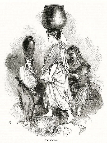 Young Irish women carrying water jars, County Cork