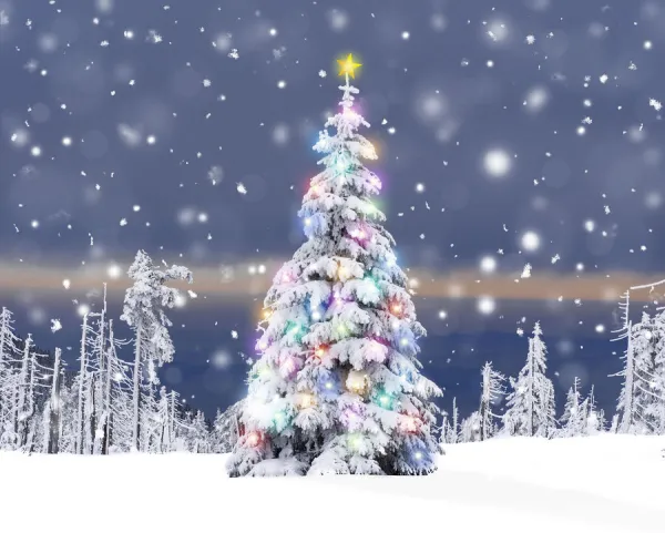 Christmas tree with snow sales and lights