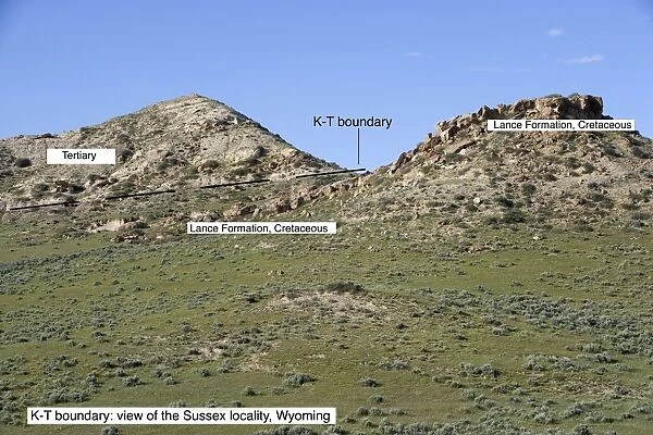 GEOLOGY: K-T boundary site The photo depicts the Sussex locality, north of Casper, Wyoming, USA. The boundary layer is indicated by the line on the photograph