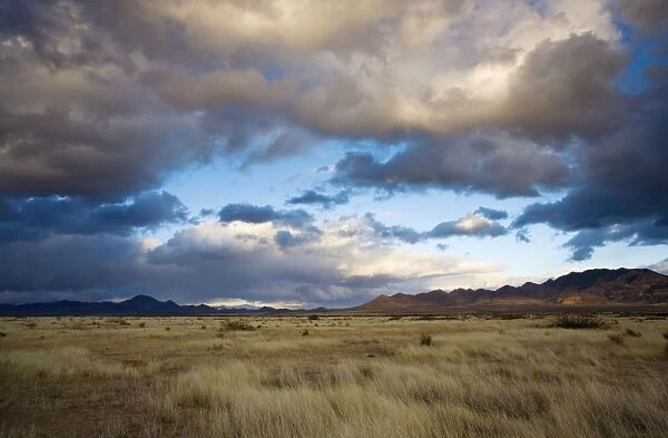 Grasslands and mountains near Portal on the Arizona-New Mexico border on a stormy winter evening