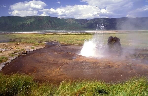 Lake Bogoria - soda lake with hot springs and geysers habitat of flamingos -Great Rift Valley - Kenya JFL12865