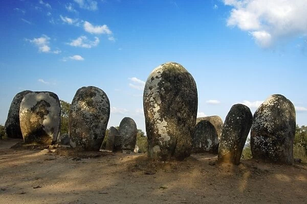 Monoliths Cromlech of Almendres - Megalithic stone circle beside Guadalupe, Alentejo, Portugal