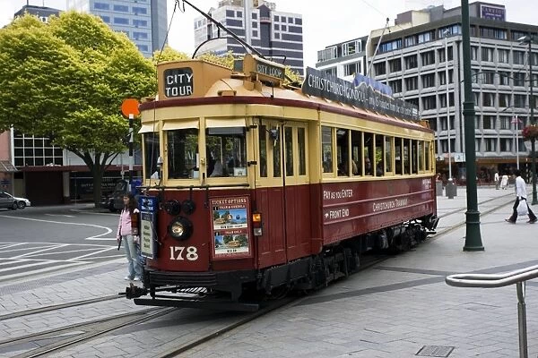New Zeland - historic restored Christchurch inner city tram, cathedral square, South Island