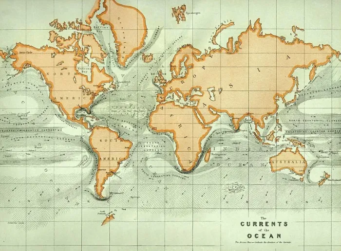 Framed Print : 19th Century Ocean Currents Print Framed Print : 19th Century Ocean Currents Print