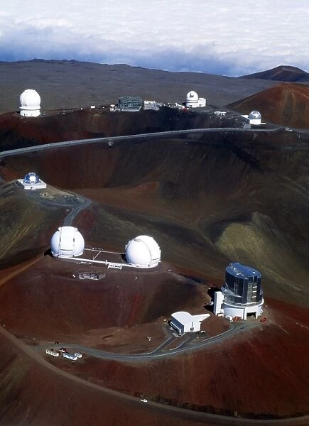 Aerial view of observatories at Mauna Kea, Hawaii