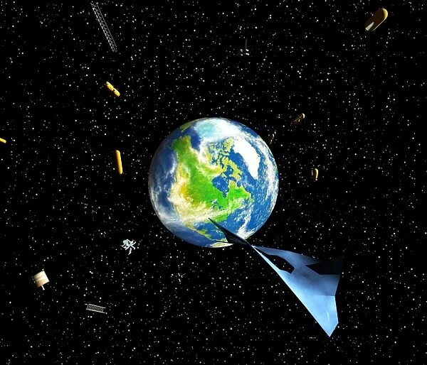 Artwork of debris in orbit around the earth