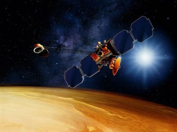 Artwork of Mars Surveyor 2001 Orbiter above Mars