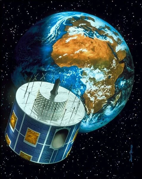 Artwork of a Meteosat satellite orbiting the Earth
