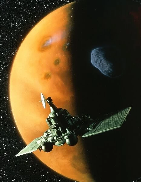Artwork of Phobos spacecraft in orbit around Mars