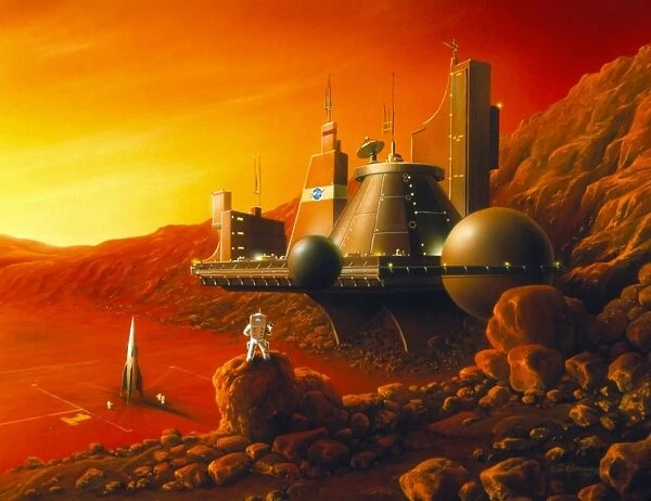 Artwork of a space colony on the surface of Mars