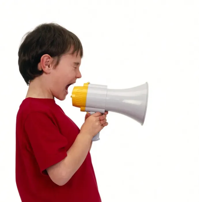 Framed Print : Boy Shouting into a Megaphone Print Framed Print : Boy Shouting into a Megaphone Print