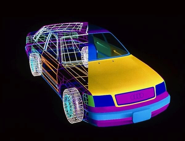 CAD wire frame  /  volume drawing of Audi 100 car