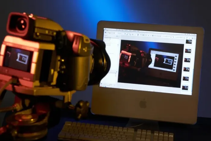 Framed Print : Camera connected to computer Print Framed Print : Camera connected to computer Print